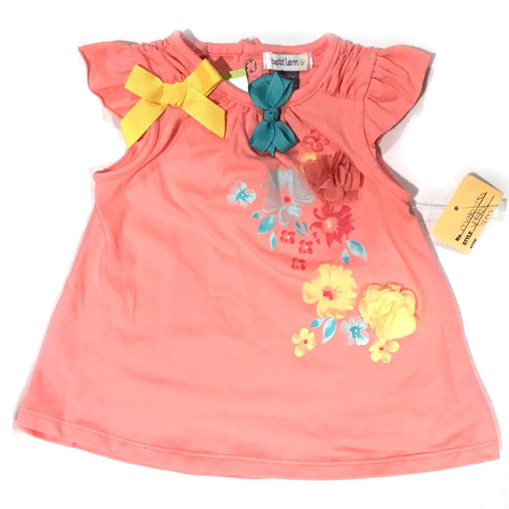 Petit Lem Baby Infant Girls Pink Floral Sleeveless Shirt - Size 3m